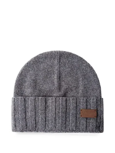 Hackett London Ribbed-trim Beanie Hat In Gray