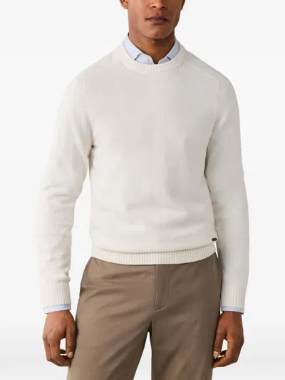 Hackett London Saddle Crew Cotton Sweater In White