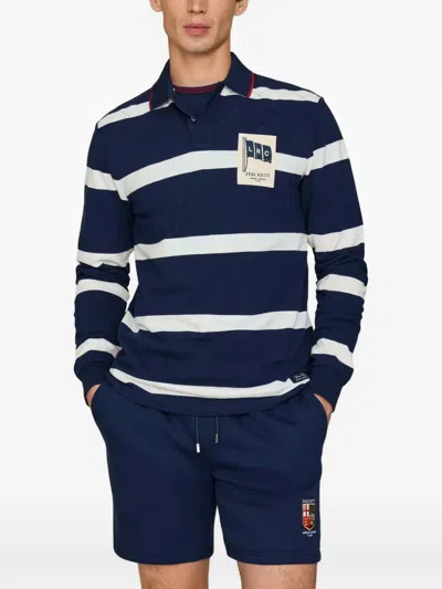 Hackett London Striped Long-sleeve Polo Shirt In Blue