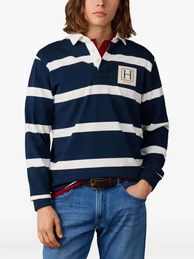 Hackett London Striped Long-sleeve Rugby Shirt In Blue