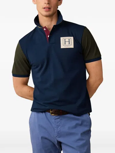 Hackett London Union Jack Poloshirt In Colour-block-optik In Blue