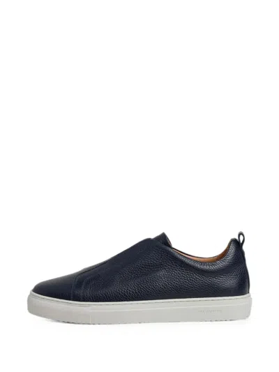 Hackett London Vision Pebble Grained Leather Sneakers In Black