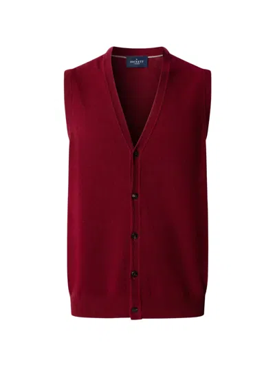 Hackett London V-neck Button-up Vest In Burgundy