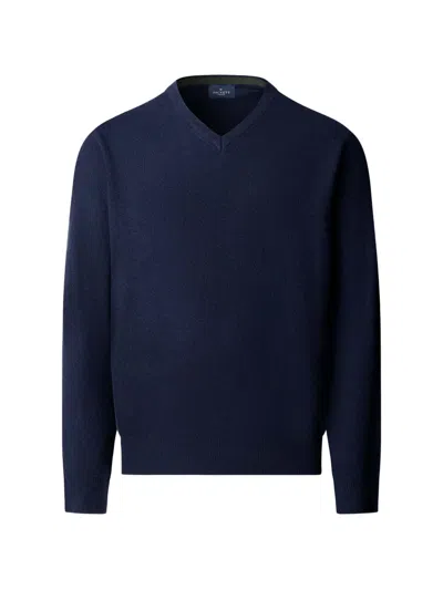 Hackett London V-neck Elbow-patch Sweater In Blue