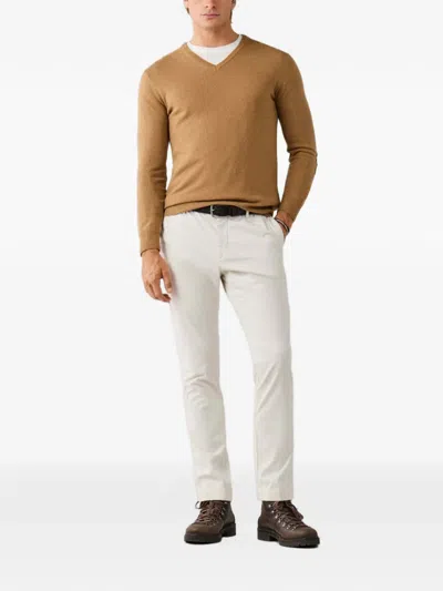 Hackett London V-neck Elbow-patch Sweater In Brown