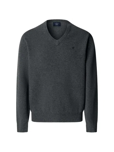 Hackett London V-neck Lambswool Sweater In Gray