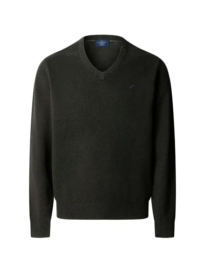 Hackett London V-neck Lambswool Sweater In Green