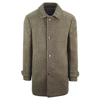 Pre-owned Hackett London Washed Wool Zip Up Mens Brown Checkered Coat Hm402396r 6ad In Braun