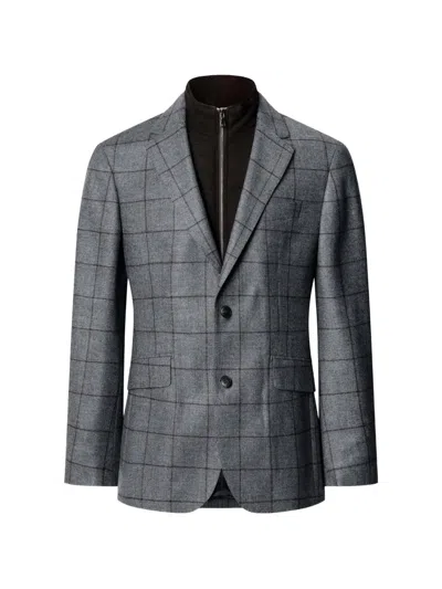 Hackett London Windowpane-check Bib-detail Blazer In Gray