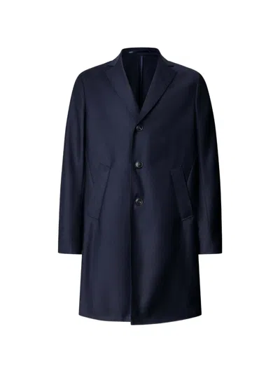 Hackett London Wool Flannel Coat In Blue