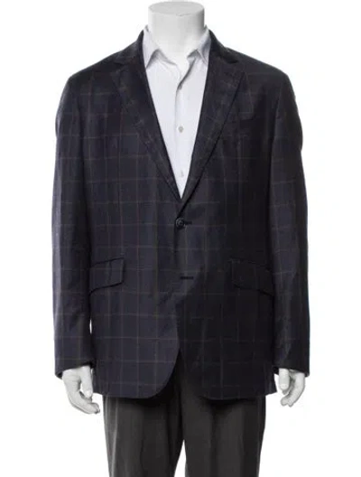 Pre-owned Hackett London Wool Plaid Print Blazer In Blue