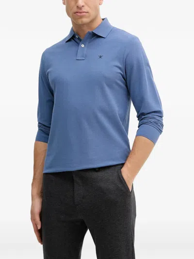 Hackett Long-sleeved Logo-embroidered Polo Shirt In Blue