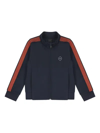 Hackett Kids' Lounge Track Logo Zip-up Striped-sleeve Sweatshirt In Blue
