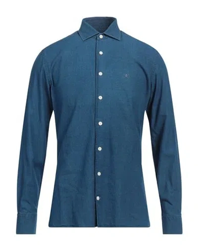Hackett Man Denim Shirt Blue Size Xxl Cotton