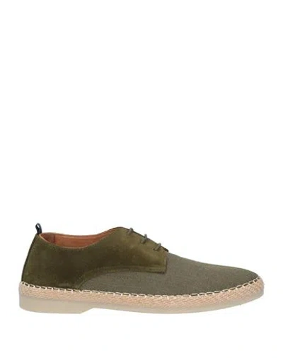 Hackett Man Espadrilles Military Green Size 8 Leather, Textile Fibers