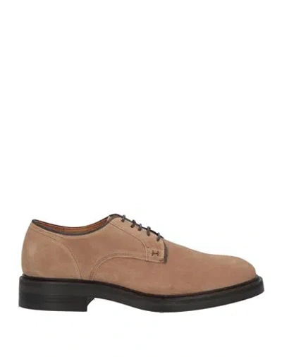 Hackett Man Lace-up Shoes Camel Size 9 Leather In Beige