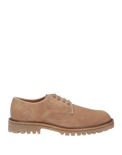 Hackett Man Lace-up Shoes Camel Size 9 Leather In Beige