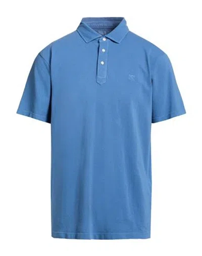Hackett Man Polo Shirt Azure Size L Cotton In Blue