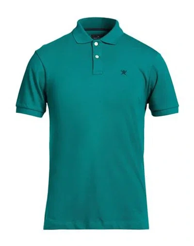 Hackett Man Polo Shirt Emerald Green Size Xxl Cotton In Blue