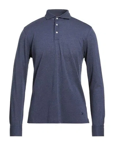 Hackett Man Polo Shirt Navy Size Xxl Wool, Cotton In Blue