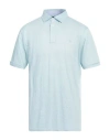 Hackett Man Polo Shirt Sky Blue Size L Linen In Blue