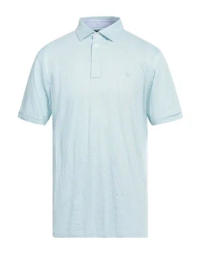 Hackett Man Polo Shirt Sky Blue Size L Linen