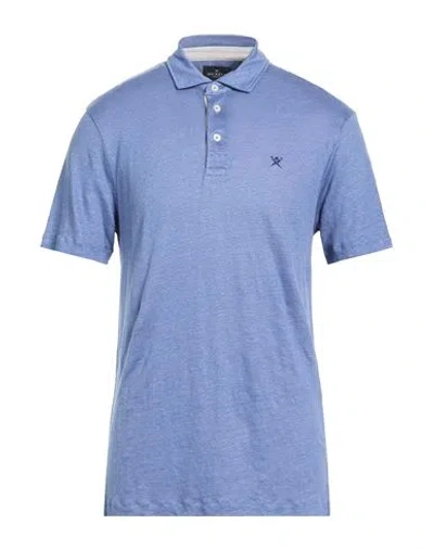 Hackett Man Polo Shirt Slate Blue Size Xxl Linen