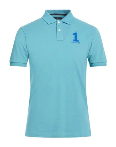Hackett Man Polo Shirt Turquoise Size Xxl Cotton In Blue
