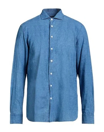 Hackett Man Shirt Blue Size Xxl Linen, Cotton