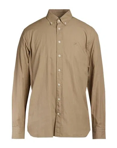 Hackett Man Shirt Khaki Size Xs Cotton In Brown