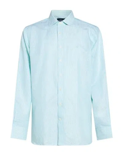 Hackett Man Shirt Light Green Size S Linen, Cotton In Blue