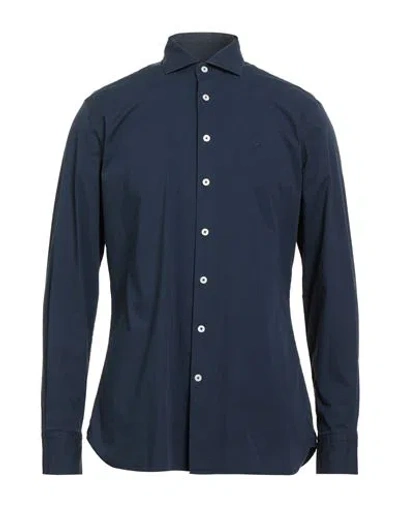 Hackett Man Shirt Navy Size M Cotton, Elastane In Blue
