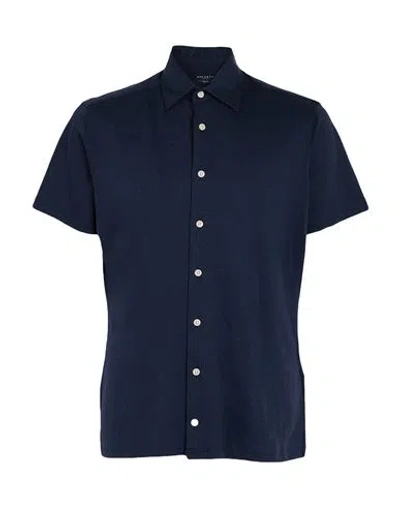 Hackett Man Shirt Navy Size M Linen, Cotton In Blue
