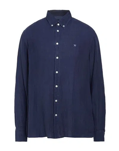 Hackett Man Shirt Navy Size S Linen In Blue