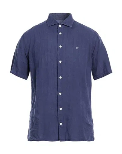 Hackett Man Shirt Navy Size Xl Linen In Blue