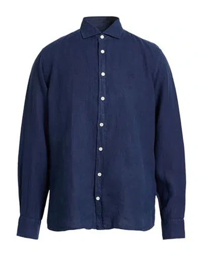Hackett Man Shirt Navy Size Xxl Linen In Blue