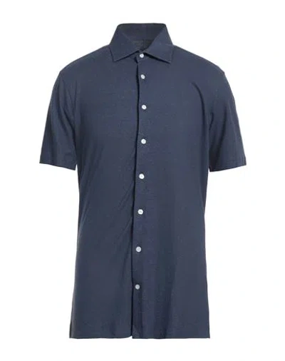 Hackett Man Shirt Navy Size Xxl Linen, Cotton In Blue