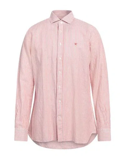 Hackett Man Shirt Rust Size Xxl Linen, Cotton In Red