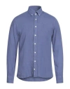 Hackett Man Shirt Slate Blue Size M Linen In Purple