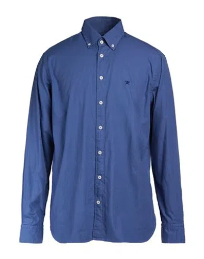 Hackett Man Shirt Slate Blue Size S Cotton