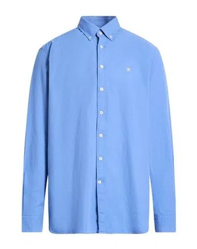 Hackett Man Shirt Slate Blue Size Xl Cotton