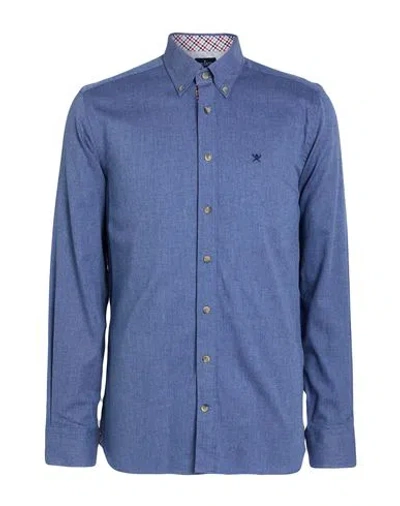 Hackett Man Shirt Slate Blue Size Xxl Cotton