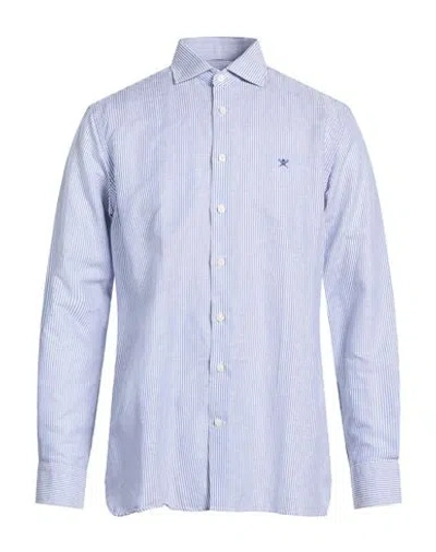 Hackett Man Shirt Slate Blue Size Xxl Linen, Cotton