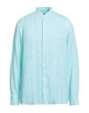 Hackett Man Shirt Turquoise Size 3xl Linen In Blue