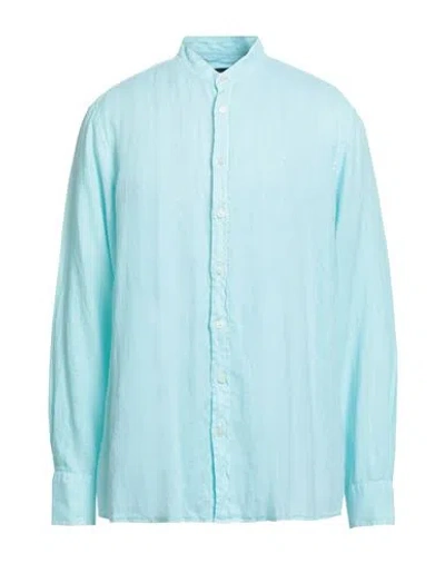 Hackett Man Shirt Turquoise Size 3xl Linen In Blue