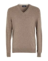 Hackett Man Sweater Taupe Size Xl Merino Wool, Viscose, Polyamide, Cashmere In Brown