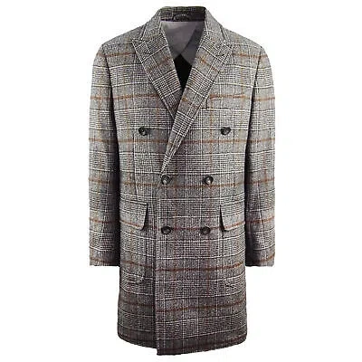 Pre-owned Hackett Mayair Checkered Button Up Long Sleeve Mens Brown Coat Hm402391r 878