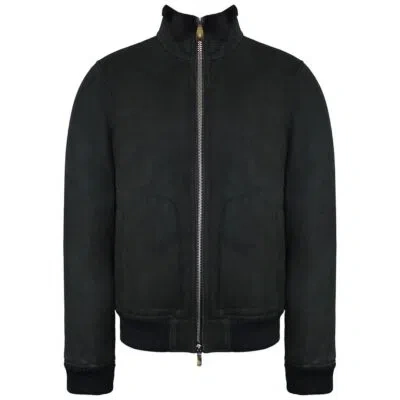 Pre-owned Hackett Mayfair Shearling Mens Dark Chocolate Bomber Jacket In Brown