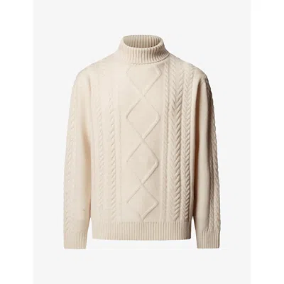 Hackett Mens Argyle-knit Roll-neck Wool And Cashmere Jumper Off White Xl In Neutral