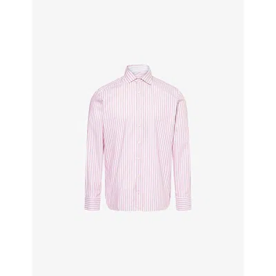 Hackett Mens Berry Red Stripe-print Long-sleeve Cotton Shirt
